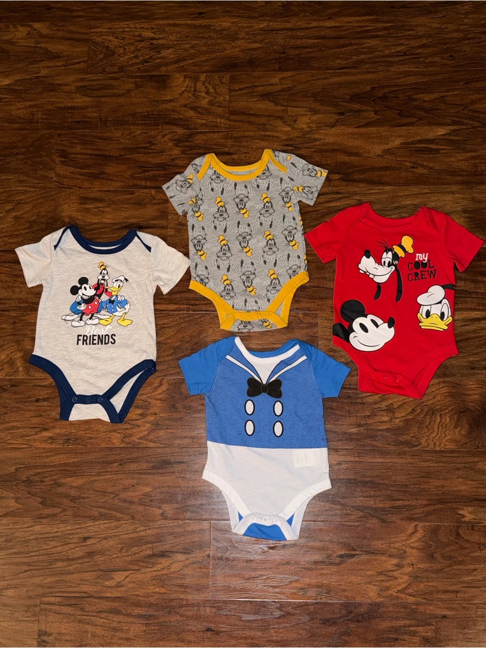 Disney Baby One-Piece Bodysuit Set — Red, Blue, Gray, Cream, Yellow Accents